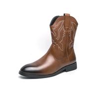 LMUIPMAA Botas Vaqueras Occidentales para Hombre con Cremallera Lateral, Bordadas, Duraderas, Cortas, Retro, De Punta Cuadrada,Marrón,46 EU