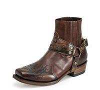 LMUIPMAA Botas Vaqueras Occidentales para Hombre Cuero De PU Punta Cuadrada Botines De Tacón Bloque Botas Ecuestres De Montar,Dark Brown,42 EU