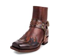 LMUIPMAA Botas Vaqueras Occidentales para Hombre Cuero De PU Punta Cuadrada Botines De Tacón Bloque Botas Ecuestres De Montar,Light Brown,46 EU