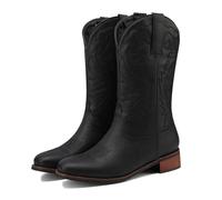 LMUIPMAA Botas Vaqueras para Hombre, Punta Cuadrada Botas Occidentales Bordadas para Conciertos, Uso Diario, Boda,Negro,42 EU