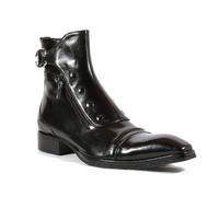 LMUIPMAA Botín de Tobillo para Hombre con Cremallera Punta Puntiaguda Botas de Montar para Motocicleta Hebilla Remache Brogue Botines,Negro,46 EU