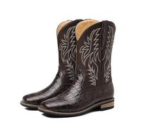 LMUIPMAA Botines De Vaquero para Hombres con Estampado De Cocodrilo Sintético, Punta Cuadrada Botas Western Bordadas Y De Trabajo De Poner,Marrón,40 EU