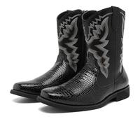 LMUIPMAA Botines Hombre Botas Western con Estampado De Cocodrilo Botas Vaqueras con Cremallera Lateral for Motocicleta,Negro,44 EU