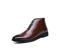 LMUIPMAA Botines para Hombre Estilo de Cuero PU Vintage Brogue Zapatos de Vestir Formales con Cordones,Marrón,45 EU