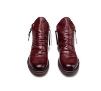 LMUIPMAA Cremallera Lateral Botines Chelsea Botas Cuero Talón Cubano Vestido Zapatos Classic Mid Top Business Boots Hombres,Rojo,38 EU