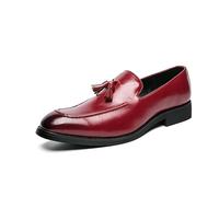 LMUIPMAA Hombre Borlas Mocasines Vestir Zapatos Slip on Plano Zapatos De Conducción,Rojo,48 EU
