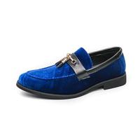 LMUIPMAA Hombre Caña Baja Mocasines Planos con Borlas Slip-on Formal Zapatos de Vestir,Azul,41 EU