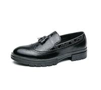 LMUIPMAA Hombres Borla Mocasines Cuero Sintético Ligero Pantuflas Zapatos De Vestir Informales Oxford, Antideslizantes Zapatos De Trabajo Formales De Negocios,Negro,42 EU