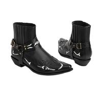 LMUIPMAA Hombres Botas de Cowboy Classic Embroidered Botas a Media Pantorrilla Retro Botines,Negro,44 EU