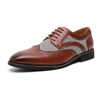 LMUIPMAA Hombres Brogues Zapatos de Boda Oxfords Cuero de Microfibra Zapatos de Vestir Formales,Marrón,42 EU
