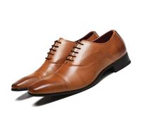 LMUIPMAA Hombres Formal Negocio Zapatos de Vestir Elegante Zapatos Oxford con Cordones Puntera Cuero de Microfibra Zapatos de Boda,Marrón,40 EU