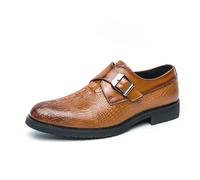 LMUIPMAA Hombres Hebilla Simple Inteligente Zapatos de Monje Cuero Formal Mocasines Planos Oxford Zapatos De Negocios,Amarillo,43 EU