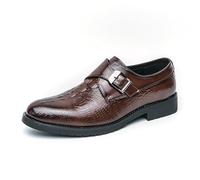 LMUIPMAA Hombres Hebilla Simple Inteligente Zapatos de Monje Cuero Formal Mocasines Planos Oxford Zapatos De Negocios,Marrón,46 EU