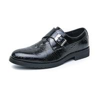LMUIPMAA Hombres Hebilla Simple Inteligente Zapatos de Monje Cuero Formal Mocasines Planos Oxford Zapatos De Negocios,Negro,48 EU