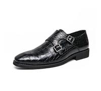 LMUIPMAA Hombres Negro Cocodrilo Cuero De La Impresión Correa Monk Resbalón En Los Zapatos De Los Holgazanes,Negro,45 EU