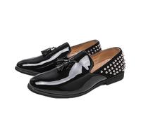 LMUIPMAA Hombres Tacones Brillantes Zapatos Formales de Esmoquin para Escenario Zapatos de Vestir Tipo Mocasín,Negro,46 EU
