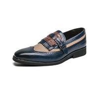 LMUIPMAA Hombres Vestido Formal Zapatos de Monje Zapatos de Oficina con Correa Derby de Cuero Wingtip Brogues,Azul,41 EU