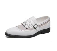 LMUIPMAA Hombres Vestido Formal Zapatos de Monje Zapatos de Oficina con Correa Derby de Cuero Wingtip Brogues,Blanca,42 EU