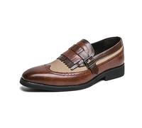 LMUIPMAA Hombres Vestido Formal Zapatos de Monje Zapatos de Oficina con Correa Derby de Cuero Wingtip Brogues,Marrón,43 EU