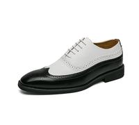 LMUIPMAA Hombres Zapatos Brogue de Boda Oxfords Cuero de Microfibra Colores de Costura Zapatos de Vestir Formales,Negro,43 EU