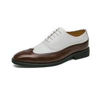 LMUIPMAA Hombres Zapatos Brogue de Boda Oxfords Cuero de Microfibra Colores de Costura Zapatos de Vestir Formales,Marrón,38 EU