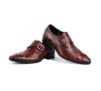 LMUIPMAA Hombres Zapatos de Cuero de Tacón Bajo con Hebilla y Punta Puntiaguda Negocios Zapatos De Vestir,Rojo,46 EU