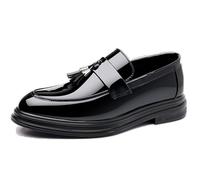 LMUIPMAA Mocasín de Plataforma sin Cordones de Cuero de Charol para Hombre con Borla Punta Redonda Suela de Tacos Bajos Zapatos de Vestir de Negocios para Fiesta de Citas,Negro,40 EU