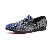 LMUIPMAA Mocasines Brillantes para Hombre Zapatillas clásicas sin Cordones Zapatos de Vestir Casuales con Estampado de Lentejuelas,Azul,40 EU