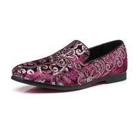 LMUIPMAA Mocasines Brillantes para Hombre Zapatillas clásicas sin Cordones Zapatos de Vestir Casuales con Estampado de Lentejuelas,Rojo,38 EU