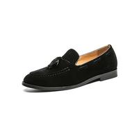 LMUIPMAA Mocasines de Ante para Hombre con borlas, Zapatos Elegantes sin Cordones para Casual y Esmoquin,Negro,45 EU