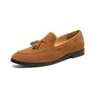 LMUIPMAA Mocasines de Ante para Hombre con borlas, Zapatos Elegantes sin Cordones para Casual y Esmoquin,Amarillo,43 EU