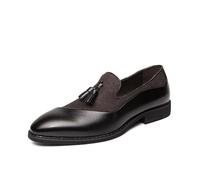 LMUIPMAA Mocasines de Borla con Paneles de Patchwork para Hombres de Cuero PU para Conducción de Barcos Mocasines,Negro,43 EU
