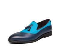 LMUIPMAA Mocasines de Borla con Paneles de Patchwork para Hombres de Cuero PU para Conducción de Barcos Mocasines,Azul,42 EU