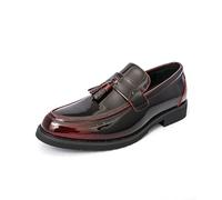 LMUIPMAA Mocasines de Charol para Hombre con borlas, tacón bajo en Bloque Zapatos de Fiestas de Negocios para Trabajo o graduación,Rojo,43 EU