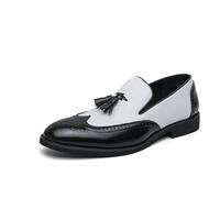 LMUIPMAA Mocasines de Cuero para Hombre, Tacones Bajos Zapatos de Vestir sin Cordones para Bodas, Negocios y Eventos Formales,Negro,39 EU