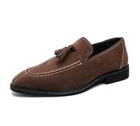 LMUIPMAA Mocasines De Gamuza para Hombre con Moneda, Zapatos Casuales, Pantuflas Tipo Smoking De Tacón Bajo para Trabajo De Oficina, Conducción Y Uso Diario,Marrón,40 EU