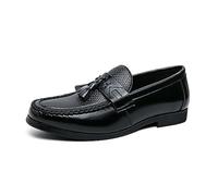 LMUIPMAA Mocasines de Hombre de Cuero sintético con Punta mocasín Tejida y borlas,Negro,45 EU