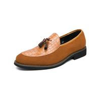LMUIPMAA Mocasines de tacón bajo con borlas para Hombre Zapatos Oxford de Negocios con Punta Redonda Zapatos de Ocio Conducción Oficina,Marrón,45 EU