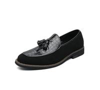 LMUIPMAA Mocasines de tacón bajo con borlas para Hombre Zapatos Oxford de Negocios con Punta Redonda Zapatos de Ocio Conducción Oficina,Negro,46 EU