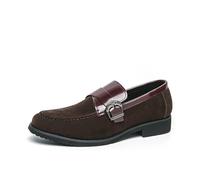 LMUIPMAA Mocasines De Vestir para Hombre con Hebilla Estilo Monje Tacón Bajo Zapatos de Conducir De Fácil Puestos para Oficina, Eventos De Negocios, Formales,Marrón,41 EU