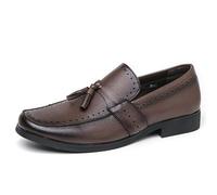 LMUIPMAA Mocasines Formales de tacón bajo Decorados con borlas de Cuero para Hombre Zapatos de mocasín Planos de Negocios sin Cordones de Punta Cuadrada Retro,Marrón,43 EU