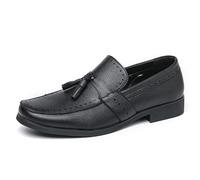 LMUIPMAA Mocasines Formales de tacón bajo Decorados con borlas de Cuero para Hombre Zapatos de mocasín Planos de Negocios sin Cordones de Punta Cuadrada Retro,Negro,45 EU