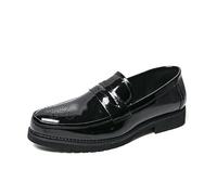 LMUIPMAA Mocasines Negros de Cuero Barnizado para Hombre, Zapatos Elegantes de Poner para Cena de Boda,Negro,41 EU