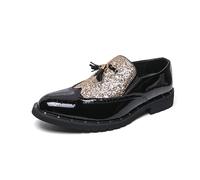 LMUIPMAA Mocasines para Hombre, con Brillante Y Lentejuelas, Borlas Formal Zapatos De Vestir para Boda, Fiesta,Oro,38 EU