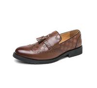 LMUIPMAA Mocasines para Hombre con Flecos, Estilo Brogue Zapatillas Casuales Tipo Barco Sin Cordones Mocasines De Boda De Cuero PU,Marrón,41 EU