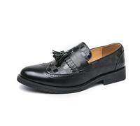 LMUIPMAA Mocasines para Hombre con Flecos, Estilo Brogue Zapatillas Casuales Tipo Barco Sin Cordones Mocasines De Boda De Cuero PU,Negro,46 EU