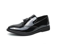 LMUIPMAA Mocasines para Hombre, Zapatos de Cuero de Formales para Boda, Noche,Negro,41 EU