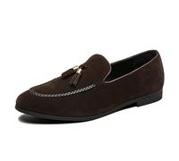 LMUIPMAA Mocasines Planos Sin Cordones Ligeros para Hombre De Mocasines Informales De Ante Zapatos Planos con Borlas,Marrón,45 EU