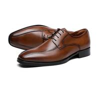 LMUIPMAA Oxfords clásicos para Hombre con Cordones Puntera Cuadrada Formal Negocio Zapatos de Vestir Cuero de Microfibra Zapatos de Boda,Marrón,42 EU