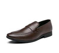 LMUIPMAA Zapato Casual de Cuero Formal para Hombre, mocasín Tipo Moc Toe, fácil de Poner, para Bodas,Marrón,42 EU
